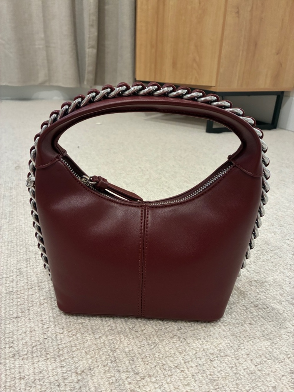 Urban Expressions Burgundy Shoulder Bag with Silver Chain
